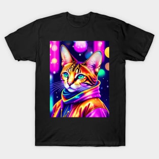 Bengal Cat Neon Anime Art T-Shirt